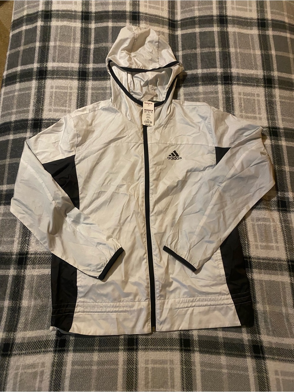 adidas White and Black Hooded Windbreaker Jacket